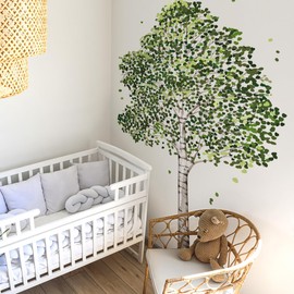 Runtoo Large Birch Tree Wall Decals Green Plants Forest Wall Art Stickers for Living Room Bedroom Kids Nursery Decor