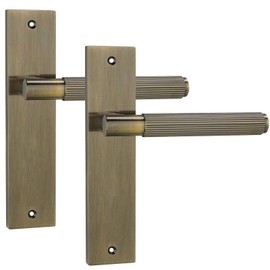 Decoranddecor Hera Antique Brass Knurled Backplate Door Handles Set – Lever Operation Internal Hardware with 145mm Handle on 200x45mm Panel for Modern and Secure Installations