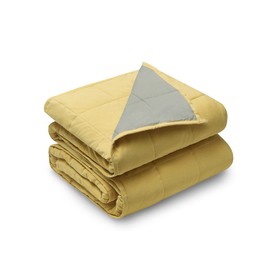 YnM Weighted Blanket —Cotton/Polyester Blend Fabric with Premium Glass Beads (Yellow/Green Reversible, 60''x80'' 20lbs), Suit for One Person(~190lb) Use on Queen/King Bed