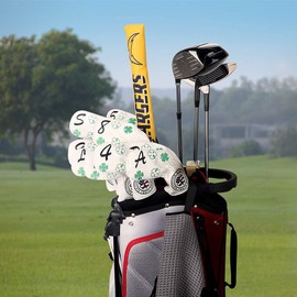 Big Teeth Golf Iron Head Covers Long Neck 11pcs Lucky Clover Pattern Golf Club Protector with Number Tag (White)