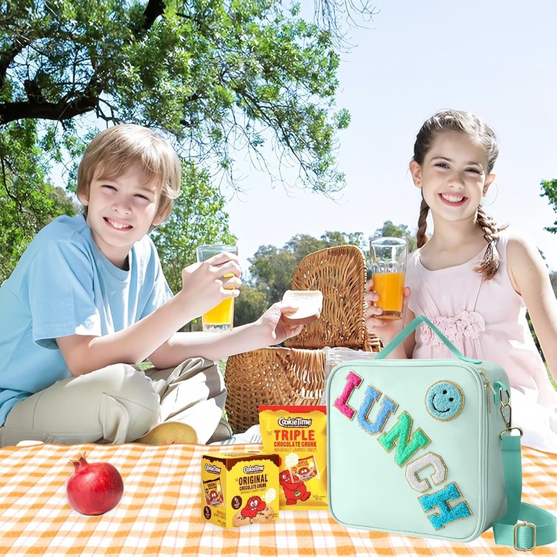 Insulated Lunch Bag Preppy Lunch Box with Adjustable Shoulder Strap,