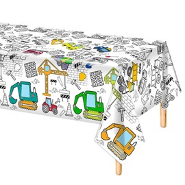 Construction Coloring Table Cloth, 108x54 Inch Giant Coloring Tablecloth Dump Truck Car Construction Table Cover Placemat Construction Coloring Poster for Kids Home Classroom Activities Party Supplies