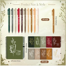 Resurhang 40 Pcs Christian Gift Bible Study Notebook with Notes Christian Pen Aesthetic Religious Journal Church Prayer Notepad Jesus Valentines for Clergy Pastor Sunday School Employee (Retro Color)