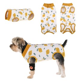 SAWMONG Recovery Suit for Dogs After Surgery Professional, Dog Spay Surgical Suit for Female Dogs, Dog Onesie Bodysuit for Surgery Male Substitute E-Collar Cone, Lemon Yellow, Large