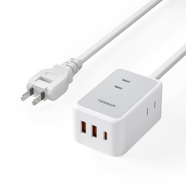 Power Strip with USB Type C USB Outlet Tap Quick Charging, PD20W, Extension Cord, 6.6 ft (2 m), Charger, Table Tap, TESSAN 3AC Outlet, USB-C 1 Port, USB-A, 2 Ports, Octopus Wiring, Multi-Tap, Travel