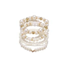 Vintage Layered Heart Pearl Bracelet Set for Women Dainty Stretch Love Beaded Stackable Bangles Prom Wedding Bracelets Accessories Jewelry (Pearl)