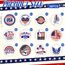 72 Pcs 4th of July Party Favors Include 36 Red White Blue Silicone Bracelets USA Flag Rubber Wristband and 36 Mini Buttons Pins for Teens Adult Independence Day School Patriotic Party Supplies Gifts