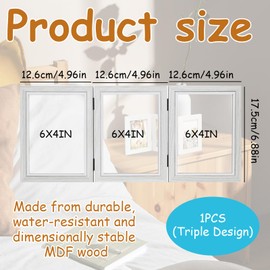DERJDISF Picture Frame, 3 Pictures, Foldable Photo Frame for Multiple Photos, for 6 Inch Photos, Picture Frame, Family, Birthday, Girls, Friends