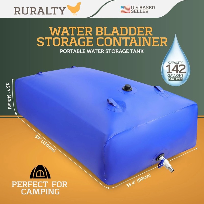 Ruralty 142 Gallon Collapsible Bladder Tank Water Storage Heavy Duty