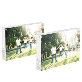 Hongtuocb 4x6 Acrylic Photo Frame 2 Pack, 20mm Thick Blocks Desktop Double Sided Magnetic Picture Display