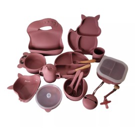 Unbranded 16pcs /silicon baby feeding set Bowl Plate spoon forks sippy cup bib pacifier
