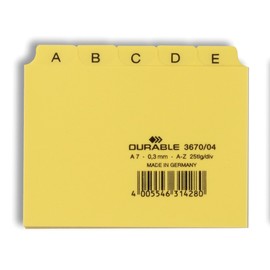 Durable 367004 25 Piece A7 Index Card Set with Printed A-Z Tab - Yellow