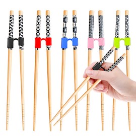 EAEDMY 5 Pairs Kid Adult Training Chopsticks Trainers for Beginners, Japanese Wooden Beginners Training Chopsticks Helpers Set, Reusable, Dishwasher Safe, L8.86Inch(1.Japanese pattern A)