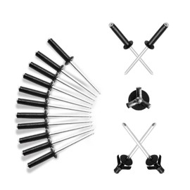 HARSKIYER 50Pcs 3/16" x 1" Tri Grip Rivets Assortment, Black Trifold Exploding Pop Rivets Aluminum Trifold Trivets Big Head Pop Rivets for Marine Kyaka Boat