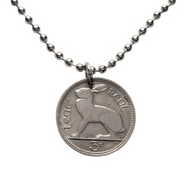 CoinageArt -Celtic Necklace -Irish 3 Pence Rabbit Coin Necklace 3 Pence Coin from Ireland on Silver Tone Adjustable Ball Chain -Celtic Jewelry 5084 A
