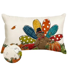 RABUSOFA Thanksgiving Turkey Pumpkin Throw Pillow Cover 12x20 Inch Autumn Outdoor Waterproof Harvest Cushion Cases Seasonal Fall Farmhouse Decorations for Home Couch Patio