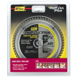 IVY Classic 36108 Swift Cut Plus 7-1/4-Inch 60 Tooth Carbide Circular Saw Blade with 5/8-Inch Diamond Knockout Arbor, 1/Card