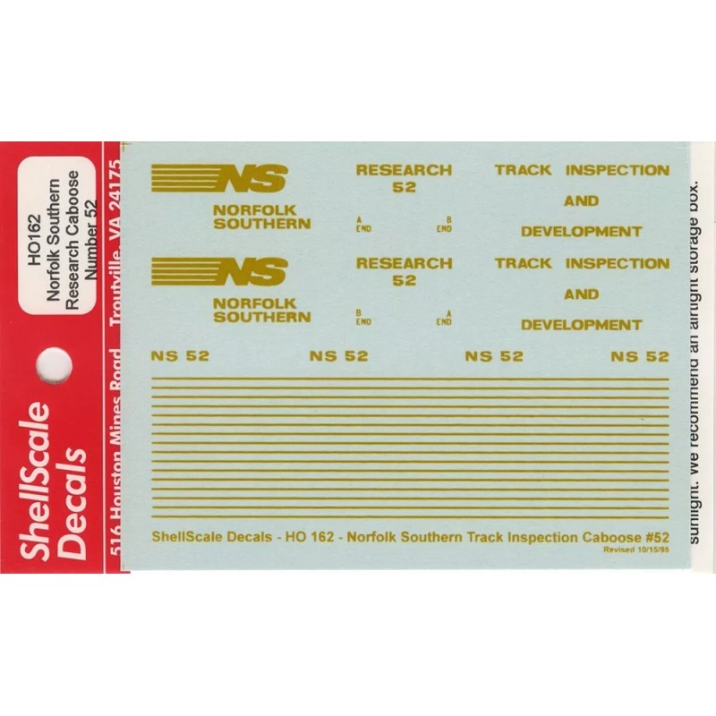 ShellScale Decals HO162 - Norfolk Southern Research Caboose No. 52