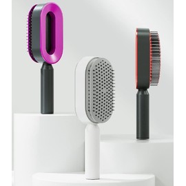 Self Cleaning Hair Brush for Women, 3D Air Cushion Massager Brush, Easy Clean Hair Brush, Detangling Anti-Static Brush, Suitable for All Hair Types (White)