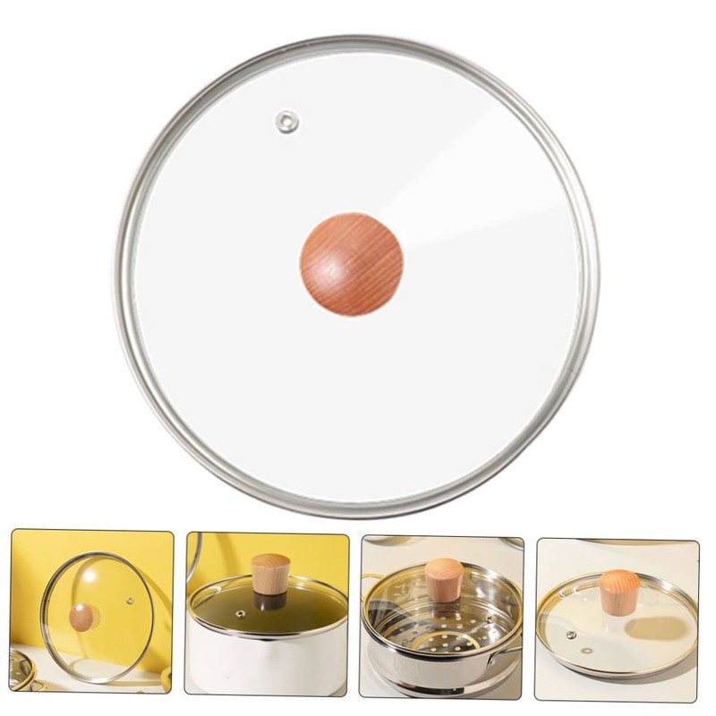 GLEAVI Toughened Glass Pot Lid with Wood Knob Kitchen Cover