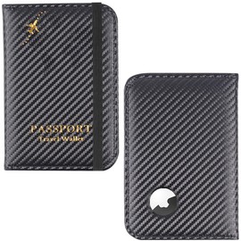 Haecsfl Passport Holder with Airtag Slot, Airtag Passport Wallet for Men Women, Slim Leather Passport Holder Case Family for Travel Anti-Lost(1-Carbon Fiber Black)
