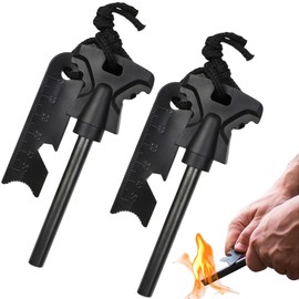 2 Pcs Survival Flint, Flint and Steel, Fire Starter Kit, Fire Striker, 6-in-1 Outdoor Fire Tool, Magnesium Iron Rod With Scraper Scale, Suitable for Camping, Hiking, Jungle Exploration (Black)