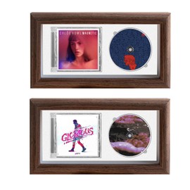 JINGHANGER 2 Sets CD Music Frame Display Disc and CD Box Wooden Frame Double Grooves Plate Album Frame CD Display Frame for Home Decoration 32 x 17 cm