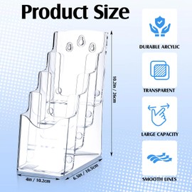 Dunzoom 2 Pcs 4 Tier Acrylic Brochure Holder 4 Inch Clear Brochure Display Stand Multi Pocket Pamphlet Holder Literature Rack Organizer for Removable Divider Wall Mount or Countertop