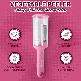 Vegetable Peeler with Storage Container – Round Shape Sharp Julienne Peeler - Easy Non-Slip Hand Grip, Long-Lasting Julienne Slicer for Fruit & Veggies - Perfect for Kitchen