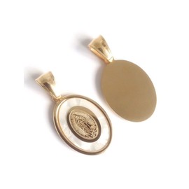 SIFRIMANIA Mother of Pearl Stainless Steel Virgen de Guadalupe Pendant Necklace Gold Plated 18k Chain 17.2 Inches (Guadalupe Virgin)