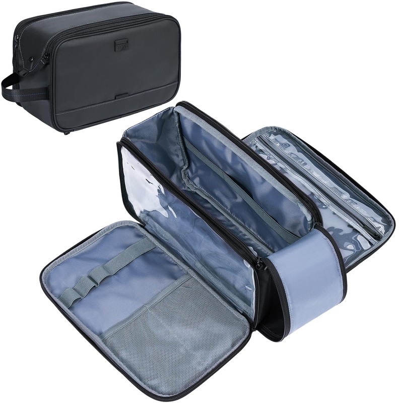 ZEEMO Travel Toiletry Bag for Men, Medium Water-Resistant Double-Sided Full-Open