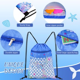 CHEPULA Gym Drawstring Backpack,Sports Gym PE Bag Waterproof Swimming Beach Backpack with Zippered Pocket Mermaid Blue