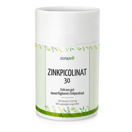 Sanuvit® - Zinc 30 mg per capsule, 180 capsules, high dose, zinc from zinc picolinate, high bioavailability and compatibility, made in Austria