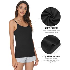 Vislivin Women's Basic Solid Camisole Adjustable Spaghetti Strap Tank Top Black/Black XL