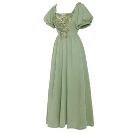 Mikan Tsumiki Renaissance Dress Women Ren Faire Costume Victorian Medieval Peasant Cottagecore Dresses, Green, XL