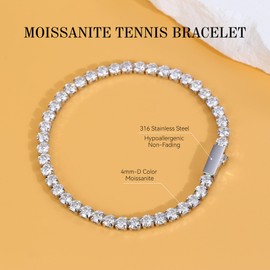 HMJ Moissanite Tennis Bracelet for Women, 4mm/5mm Diamond Tennis Bracelet Wedding Bridal Prom, Jewelry Bracelet Birthday Gift for Mother/Wife Size 6.5-7.5 Inch (4mm White Moissanite, 7 inch)