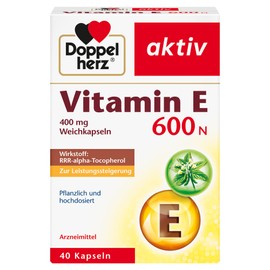 Doppelherz Vitamin E 600 N Soft Capsules - Vegetable and High Dose Medicines - Vitamin E for Performance Increase - 40 Capsules