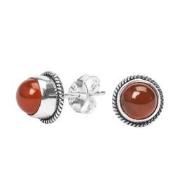 Carnelian Stone Stud Post Earrings, 925 Sterling Silver Gemstone Earring 6 MM Round Girls Women Gift