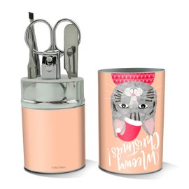 Meowy Merry Christmas Cat in Sweater and Hat Stainless Steel Manicure Pedicure Grooming Beauty Care Travel Kit