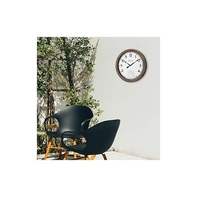 Bulova Patio Time Wall Clock C4879 | 10.25" Rattan-Look Waterproof
