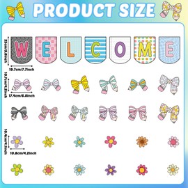 Welcome Back to School Cutouts Composition Notebook Classroom Bulletin Board Decorations Composition Coquette Bow Banner First Day of School Bulletin Board Decor for Teacher Chalkboard Door Wall Decor