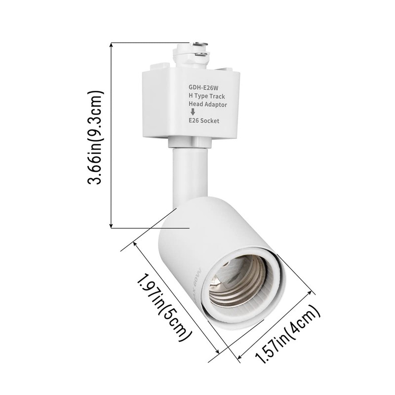 mirrea H Type Track Lighting Head to E26 Medium Screw