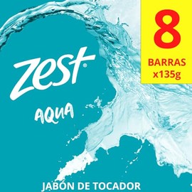 Jabón en Barra Zest Aqua, para una piel visiblemente saludable y revitalizada, con glicerina y vitamina E 8 pack de 135 gr c/u