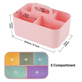 Esilihom Multipurpose Caddy Organizer, Stackable Storage Caddy with Handle, 5 Compartment Pen Organiser, Desk Storage for Bathroom, Office, Kitchen Cleaning (Pink)