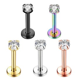 15Pcs 16G Hypoallergenic Stainless Steel Lip Studs Labret Piercing with 3mm CZ Cartilage Tragus Helix Monroe Piercing Stud Jewelry 6mm 8mm 10mm