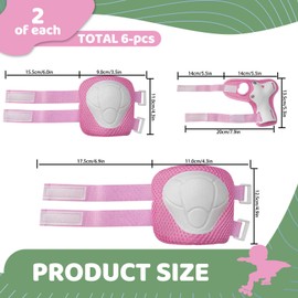 6 Pieces Skating Protective Gear Set for 3-8 Years Old, Adjustable Knee and Elbow Pads & Wrist Guards, Boys Girls Skateboard Pads Protector for Roller Skate Scooter Bike Cycling (Pink)