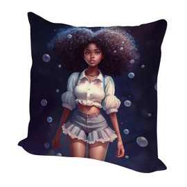 SARA NELL Black Girl Throw Pillow Covers Sweet African American Student with Bubble Pillow Case, Black Art Afro Girls Cushion Covers for Living Room Bedroom Sofa Couch Cushion Cover, 18x18 Inch