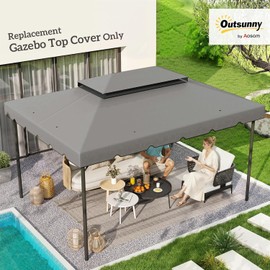Outsunny 13' x 10' Gazebo Replacement Canopy, Gazebo Top Cover with Double Vented Roof for Outsunny 12.8' x 9.5' Frame for Garden Patio Outdoor (TOP ONLY), Light Gray