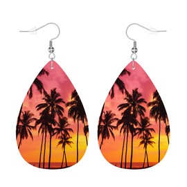 Zokola Palm Trees Faux Leather Earrings, Tropical Beach Palm Sunset Ear Pendants Earrings Teardrop Dangle Leather Earrings Holiday Earrings Making Supplies