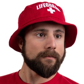 Ann Arbor T-shirt Co. Lifeguard Bucket Hat | Professional Guard Red Sun Cap Men Women Costume Uniform - Red